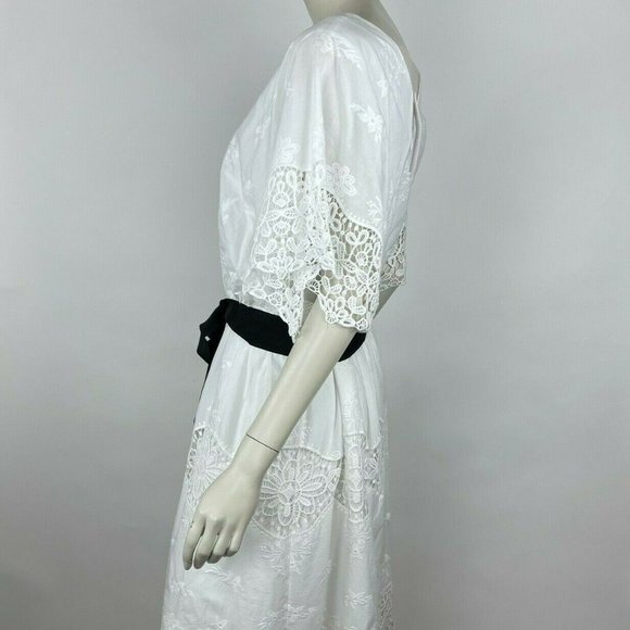 Ann Taylor Lace Belted Dress V-neck Lined Embroidered‎ Cotton Women 12 NWT $169 - Picture 3 of 14